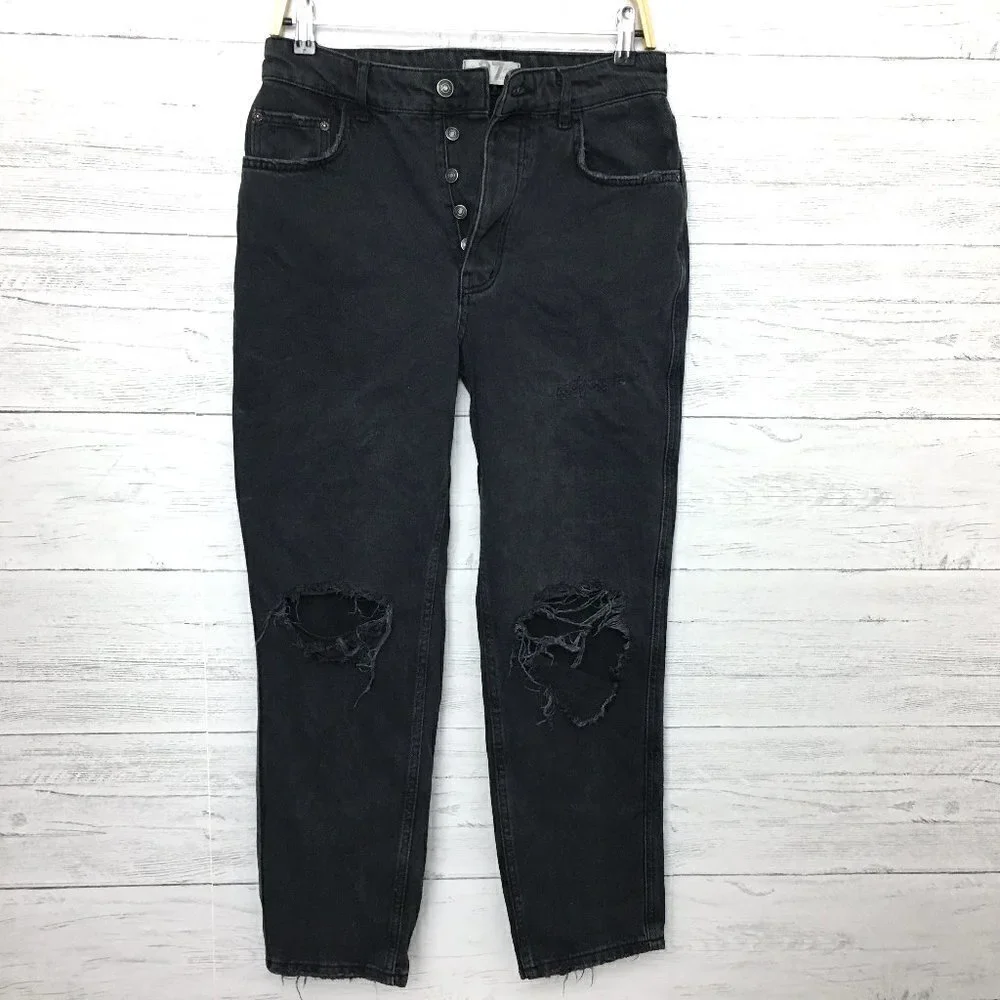 Free People We The Free Faded Black High Rise Jeans Distressed size 27